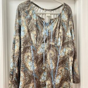 Ransom Blue and Brown Patterned Blouse